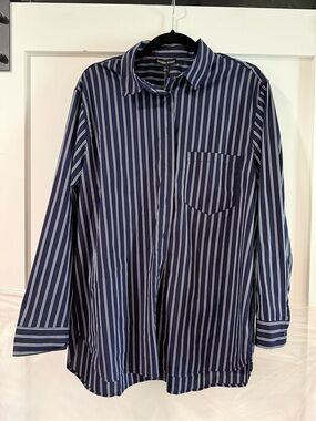 Women’s Navy Stripe Button-Down Shirt - Vagabond Vibes